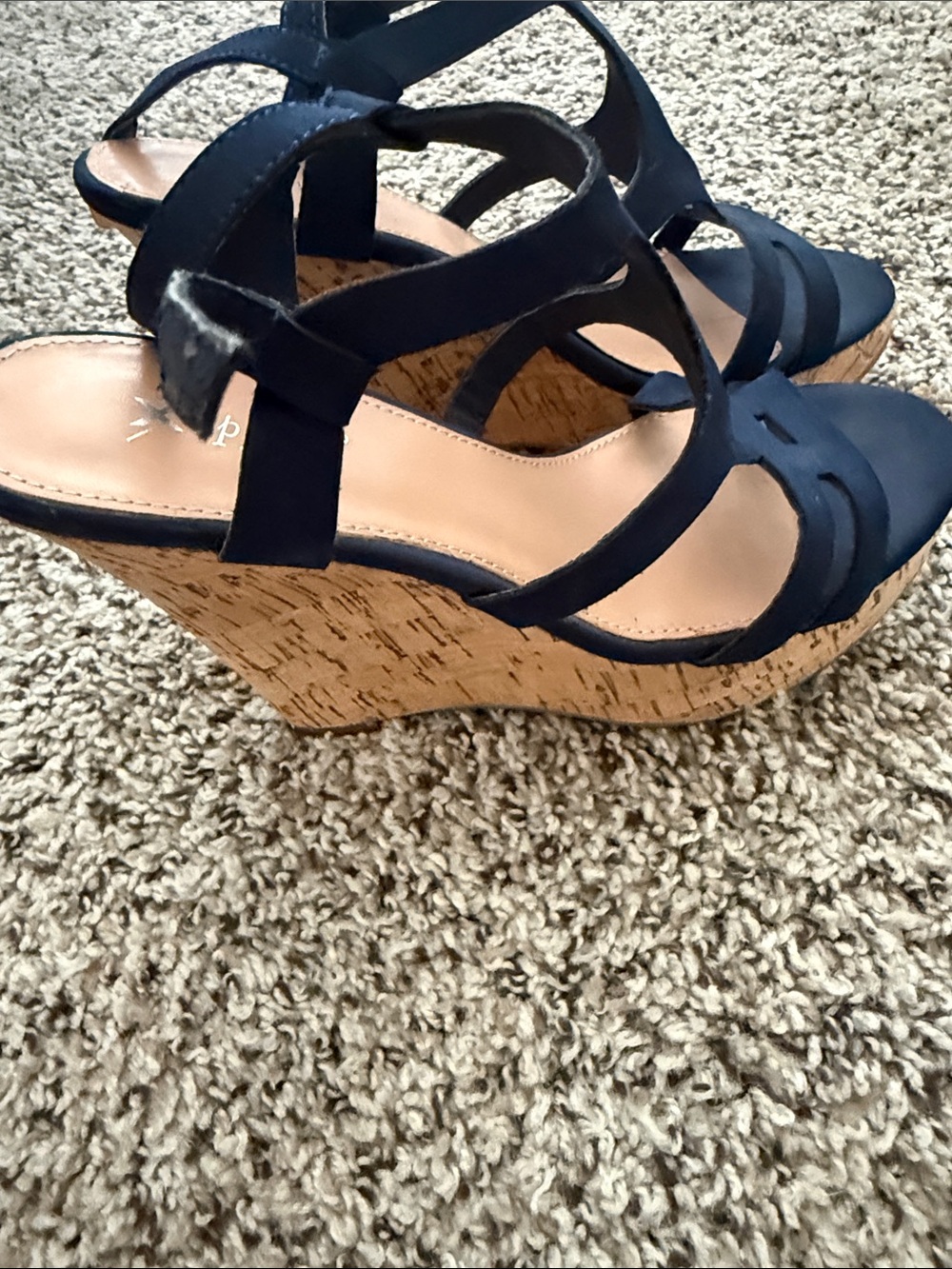 Xhilaration Navy Strappy Cork Wedge Sandals